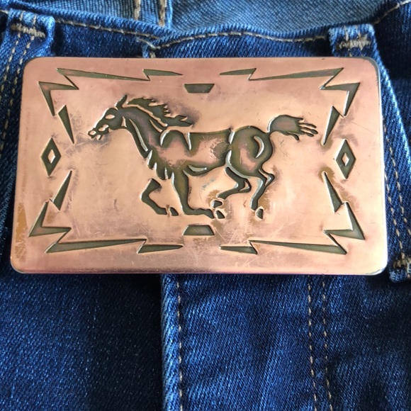 Western Belt Buckle Copper Running Horse Aztec Mustang Design Made in U.S.A. - Picture 2 of 3